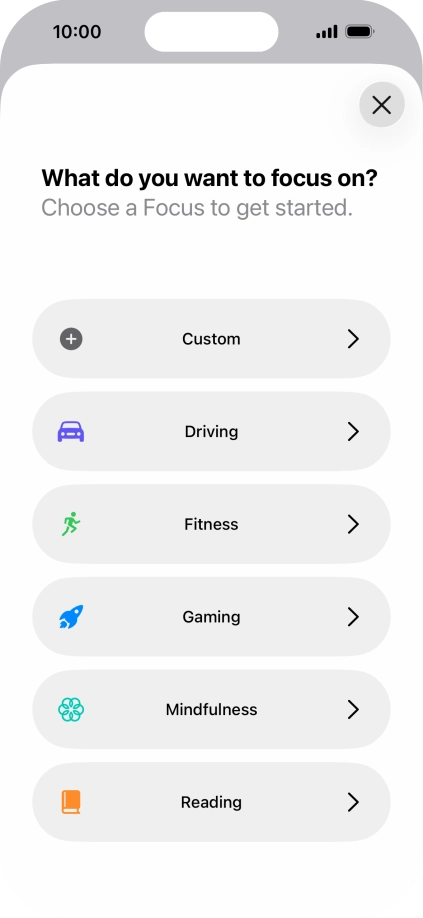 Press the required focus mode and follow the instructions on the screen to add the selected focus mode. Press the required focus mode and follow the instructions on the screen to add the selected focus mode.