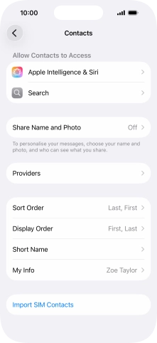 Press Import SIM Contacts.