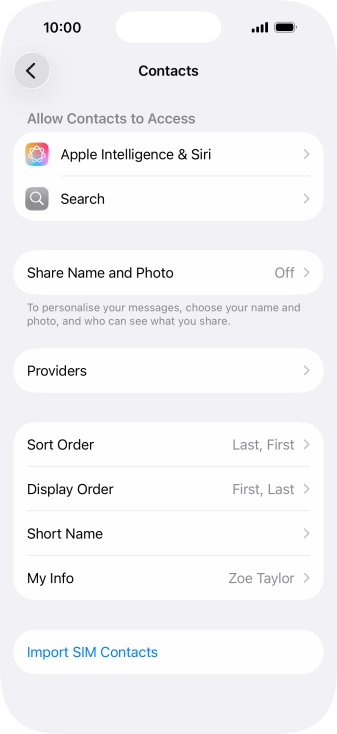 Press Import SIM Contacts.