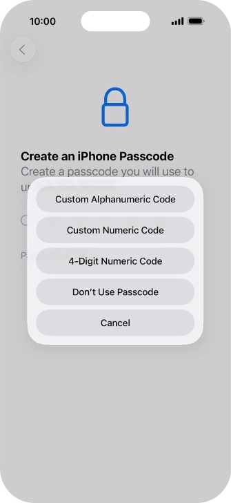Follow the instructions on the screen to turn on use of phone lock code or press Don't Use Passcode.