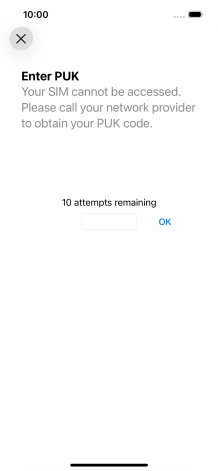Key in the PUK and press OK.