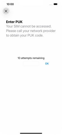 Key in the PUK and press OK.