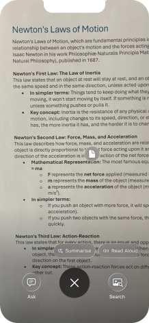 To use visual intelligence on a text, take a picture of the text, press the required setting and follow the instructions on the screen to use the function. To use visual intelligence on a text, take a picture of the text, press the required setting and follow the instructions on the screen to use the function.