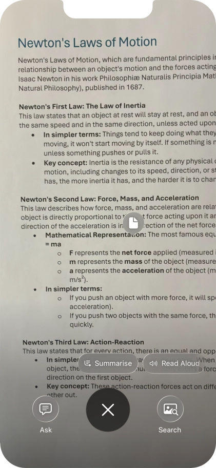 To use visual intelligence on a text, take a picture of the text, press the required setting and follow the instructions on the screen to use the function. To use visual intelligence on a text, take a picture of the text, press the required setting and follow the instructions on the screen to use the function.