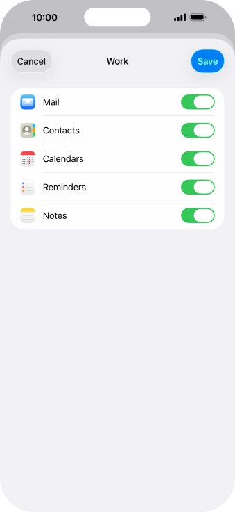 Press the indicators next to the required data types to turn synchronisation of each data type on or off.