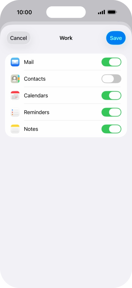 Press the indicators next to the required data types to turn synchronisation of each data type on or off.