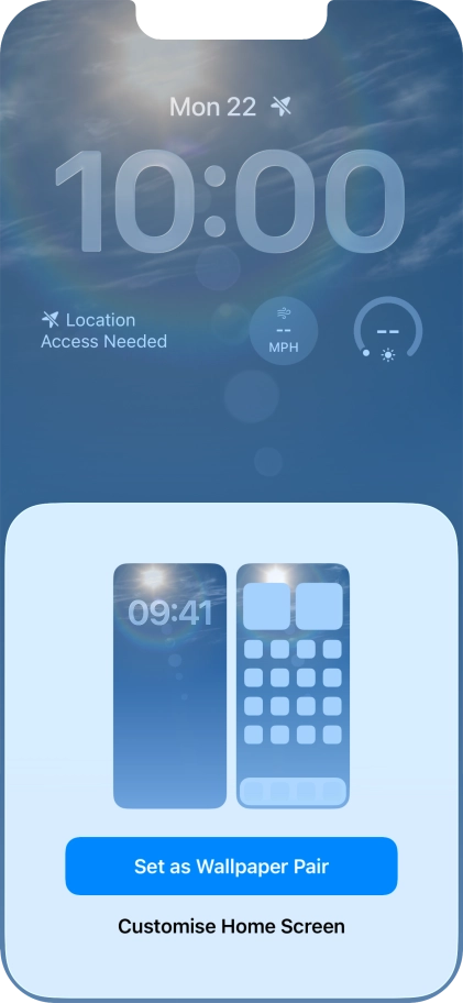 To use the same colour theme on the home screen, press Set as Wallpaper Pair. To use the same colour theme on the home screen, press Set as Wallpaper Pair.
