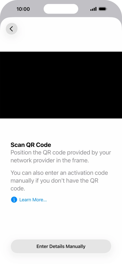 Place the QR code you've received inside the phone camera frame to scan the code. Your eSIM is transferred to your new phone over the internet.