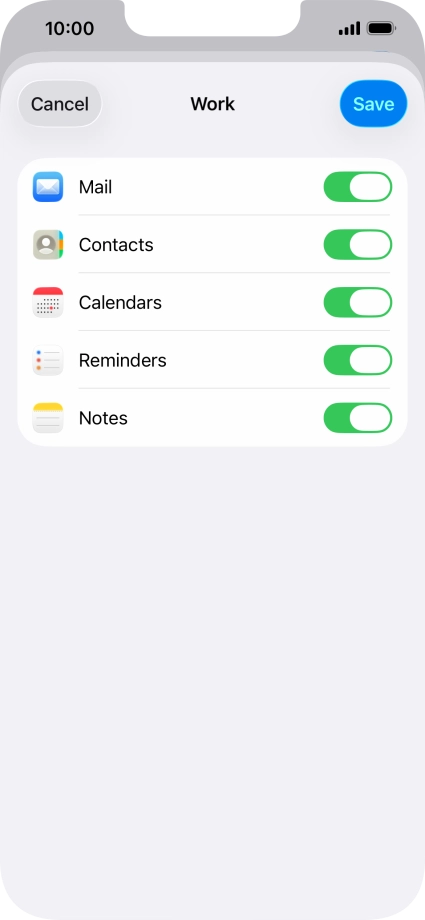Press the indicators next to the required data types to turn synchronisation of each data type on or off.