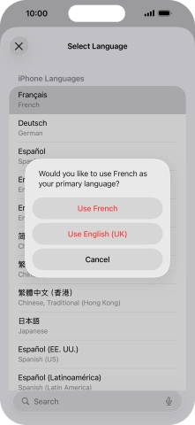 To select the new language as the default phone language, press Use ‹language›.