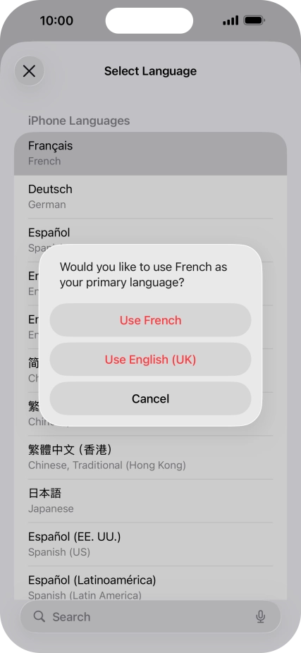 To select the new language as the default phone language, press Use ‹language›.
