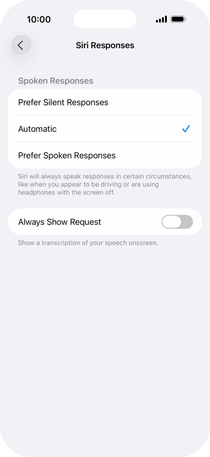 Press the required setting. Press the required setting.