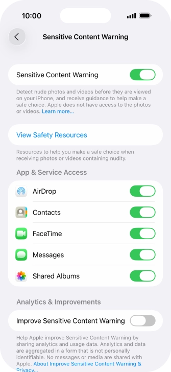 Press the indicators next to the required applications to turn the function on or off. Press the indicators next to the required applications to turn the function on or off.