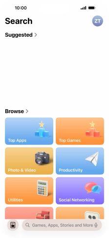 Press the search field and key in the name or subject of the required app.