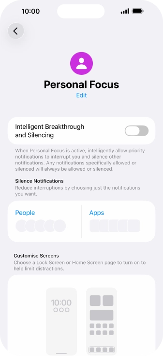 Press People and follow the instructions on the screen to select which contacts you would like to receive calls and notifications from when the selected focus mode is active.