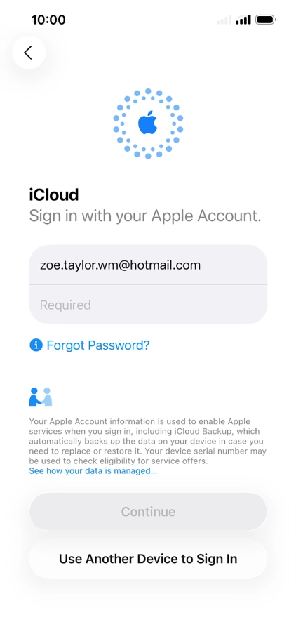 Press Required and key in the password for your Apple Account.