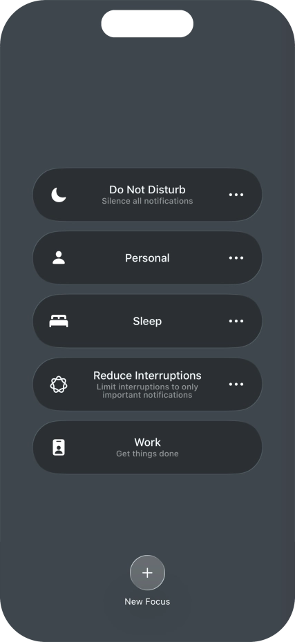 Press the required focus mode to activate or deactivate it immediately.