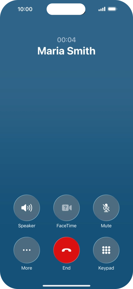 Press the end call icon to end the call and return to the home screen.