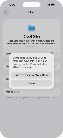 If you turn off the function, press Turn Off Syncing iCloud Drive.