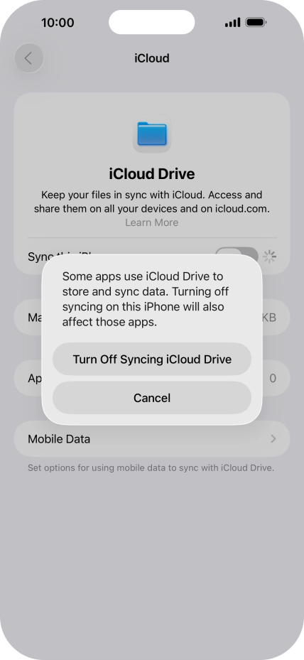 If you turn off the function, press Turn Off Syncing iCloud Drive.