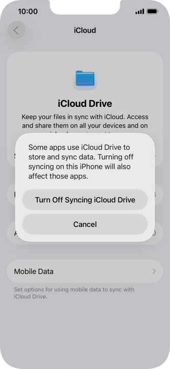 If you turn off the function, press Turn Off Syncing iCloud Drive.