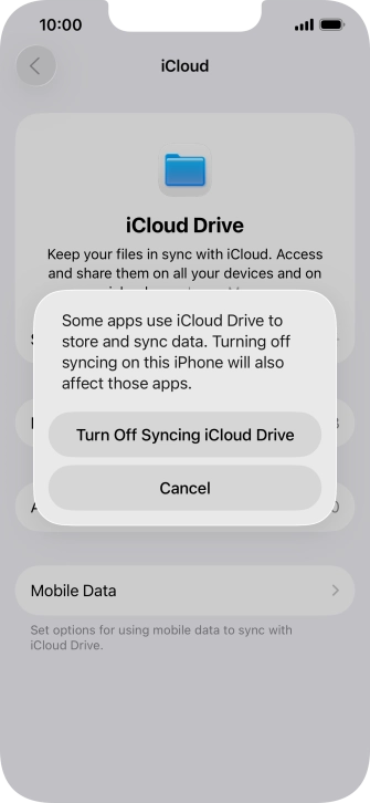 If you turn off the function, press Turn Off Syncing iCloud Drive.