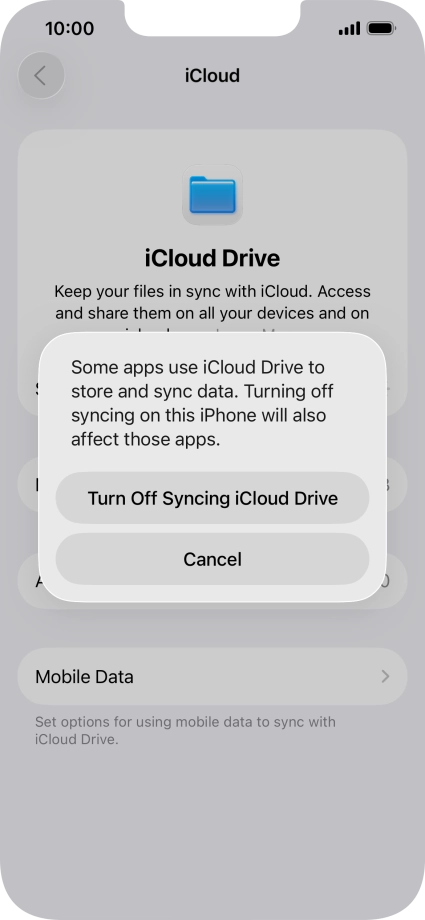 If you turn off the function, press Turn Off Syncing iCloud Drive.
