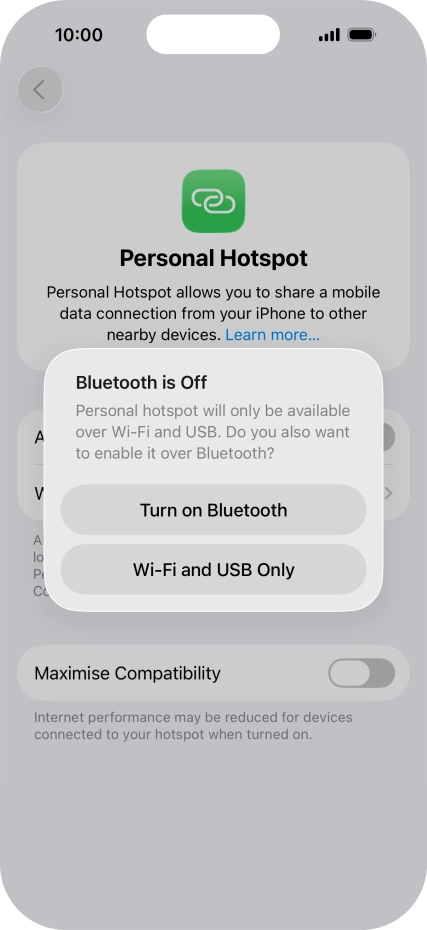 If Wi-Fi is turned on, press Wi-Fi and USB Only.