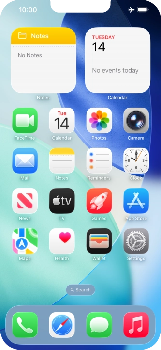 The flight mode icon shows that flight mode is turned on.