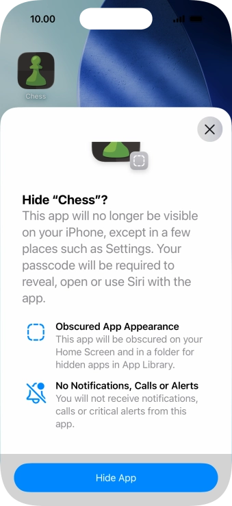 Press Hide App.