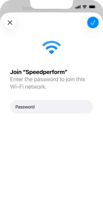 Key in the password for the Wi-Fi network and press the confirm icon.