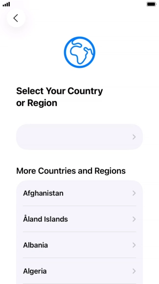 Press the required country or area. Press the required country or area.