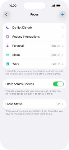 Press the required focus mode.