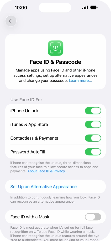 Press the indicators next to the required settings to turn them on or off.