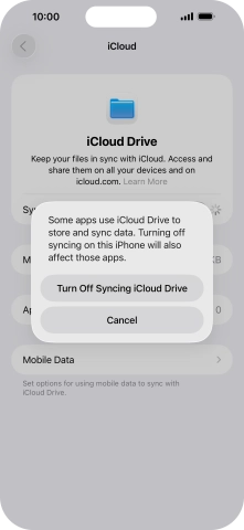 If you turn off the function, press Turn Off Syncing iCloud Drive.