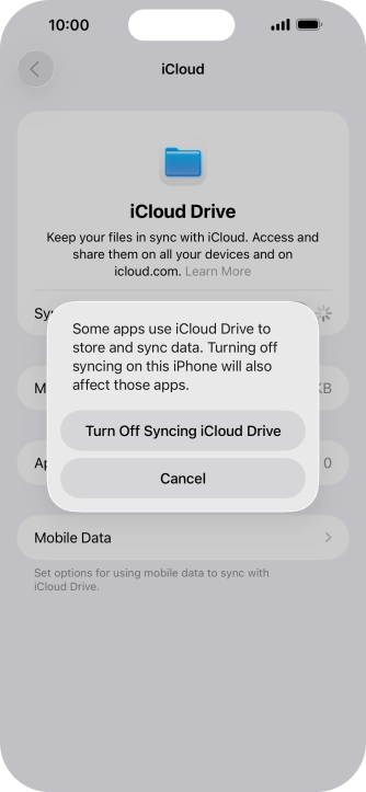 If you turn off the function, press Turn Off Syncing iCloud Drive.