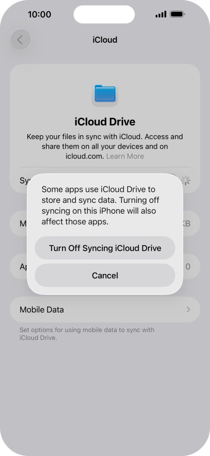 If you turn off the function, press Turn Off Syncing iCloud Drive.