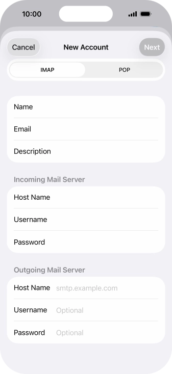 Press Host Name and key in the name of your email provider's outgoing server.