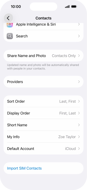 Press Import SIM Contacts.