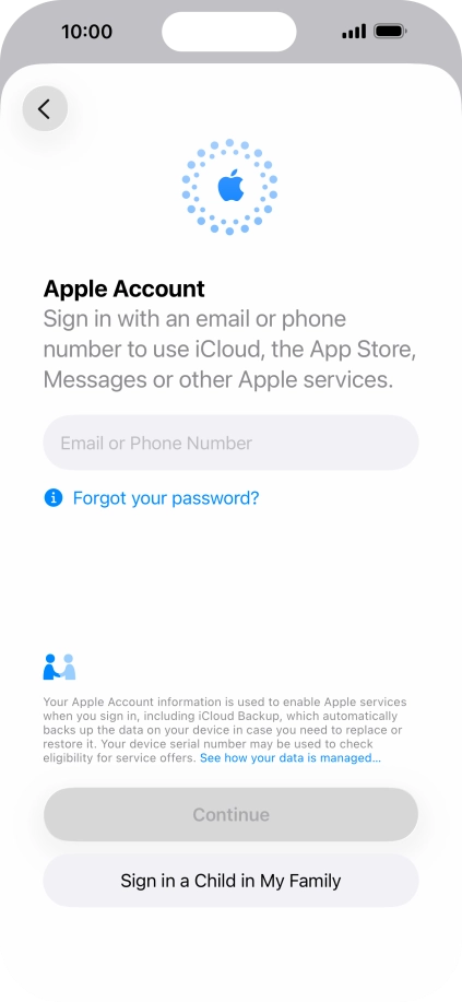Press Email or Phone Number and key in the username for your Apple Account.