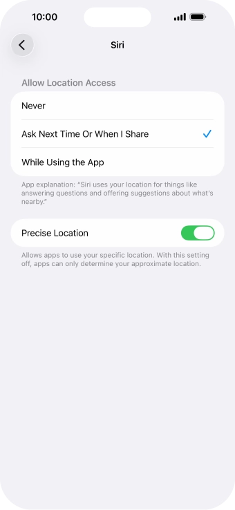 Press the required setting to turn the function on or off.