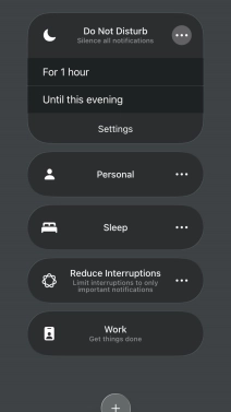 Press the required setting to activate the selected focus mode for a specified period of time or until you leave your current location.