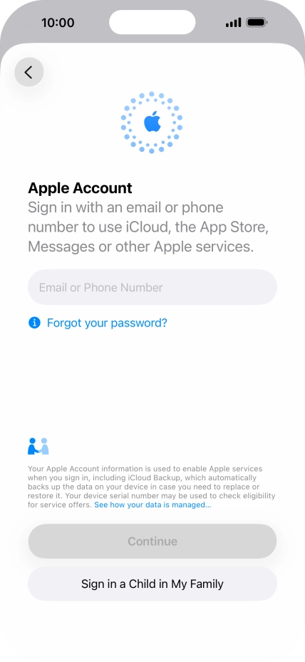 Press Email or Phone Number and key in the username for your Apple Account.