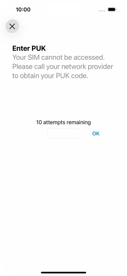 Key in the PUK and press OK.