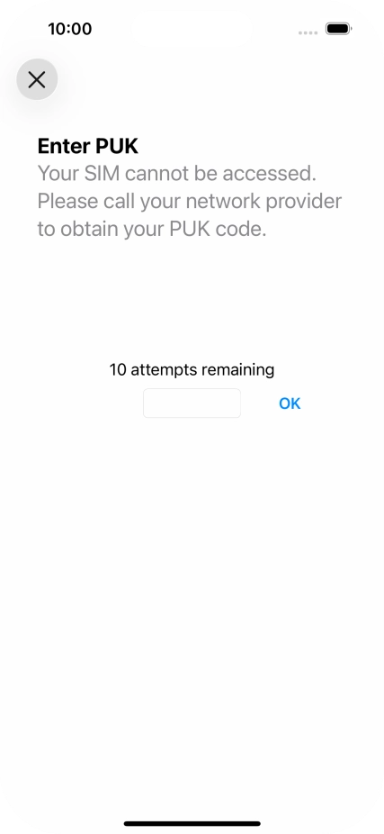 Key in the PUK and press OK.