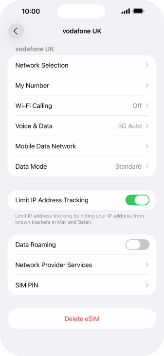 Press Delete eSIM and follow the instructions on the screen to delete your eSIM.