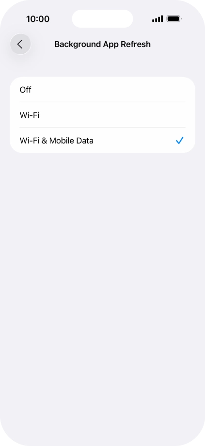 To turn off background refresh of apps, press Off.