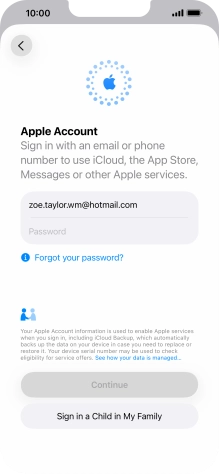 Press Password and key in the password for your Apple Account. Press Password and key in the password for your Apple Account.