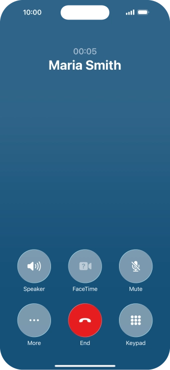 Press the end call icon to end the call and return to the home screen.