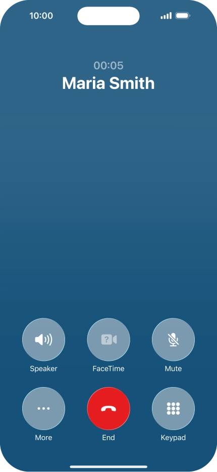 Press the end call icon to end the call and return to the home screen.